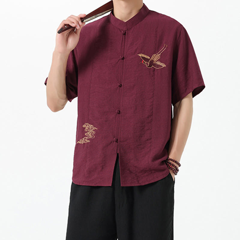 Breathable Cotton Stand Collar Embroidered Meditation Shirt
