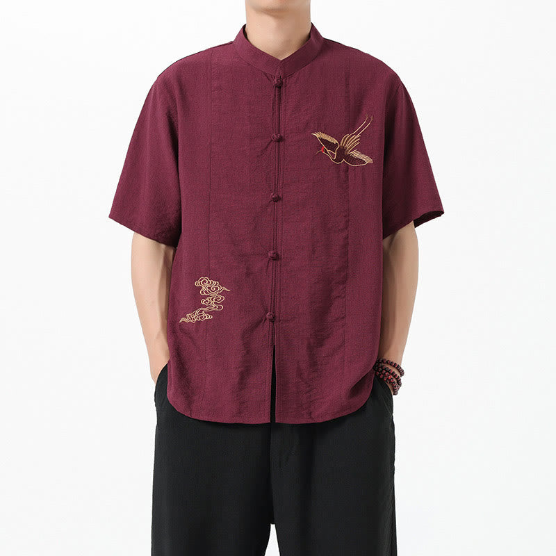 Breathable Cotton Stand Collar Embroidered Meditation Shirt
