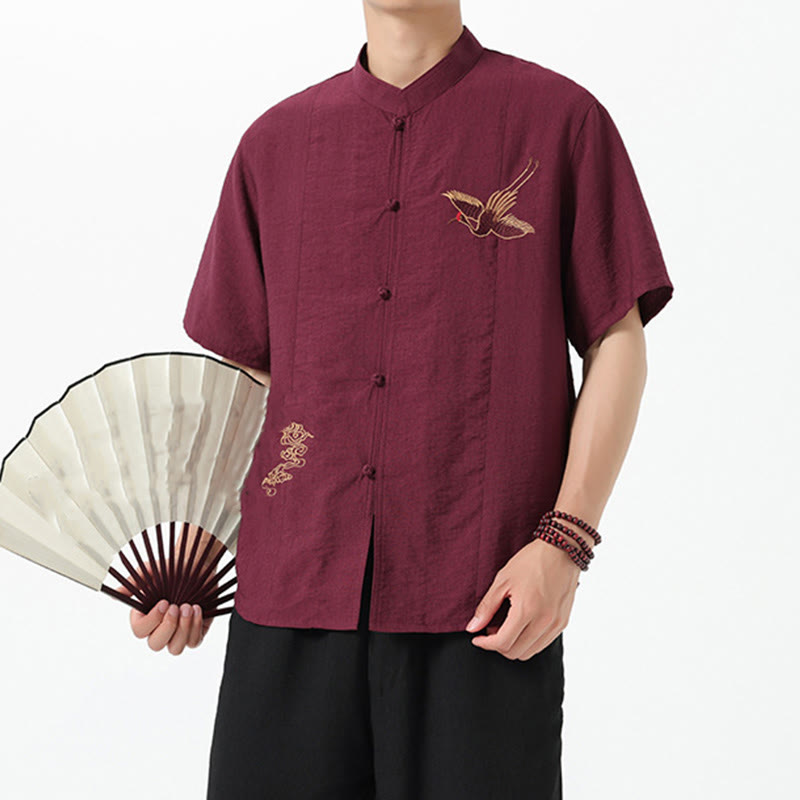 Breathable Cotton Stand Collar Embroidered Meditation Shirt