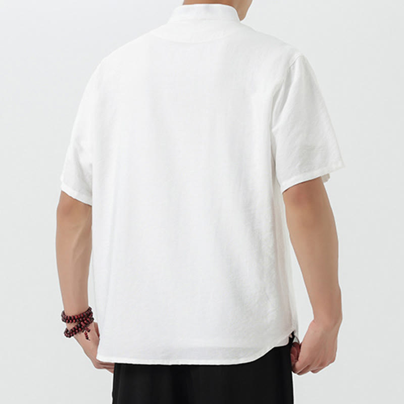Breathable Cotton Stand Collar Embroidered Meditation Shirt