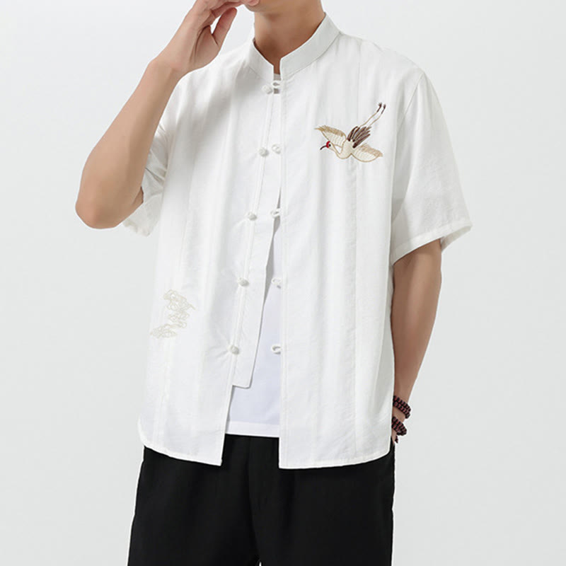 Breathable Cotton Stand Collar Embroidered Meditation Shirt