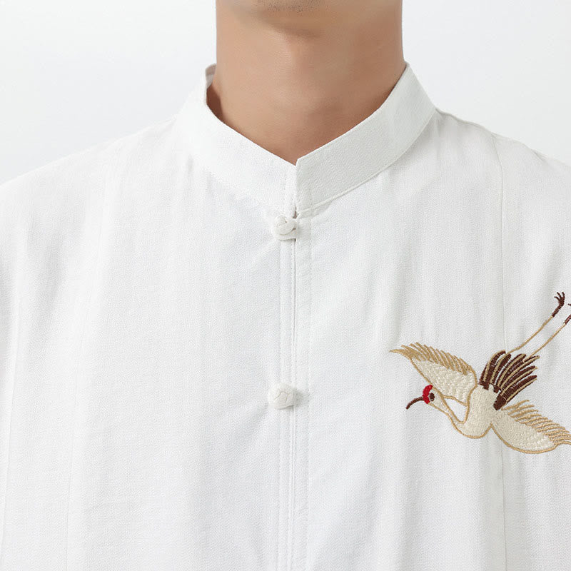 Breathable Cotton Stand Collar Embroidered Meditation Shirt