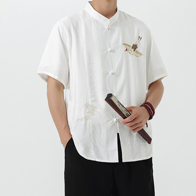 Breathable Cotton Stand Collar Embroidered Meditation Shirt