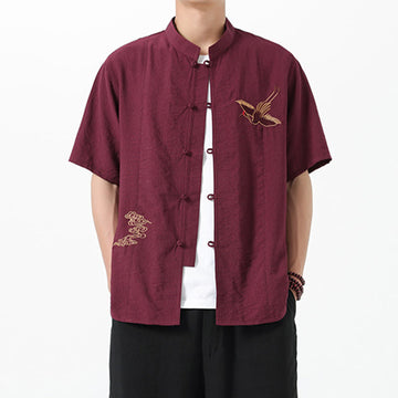 Breathable Cotton Stand Collar Embroidered Meditation Shirt