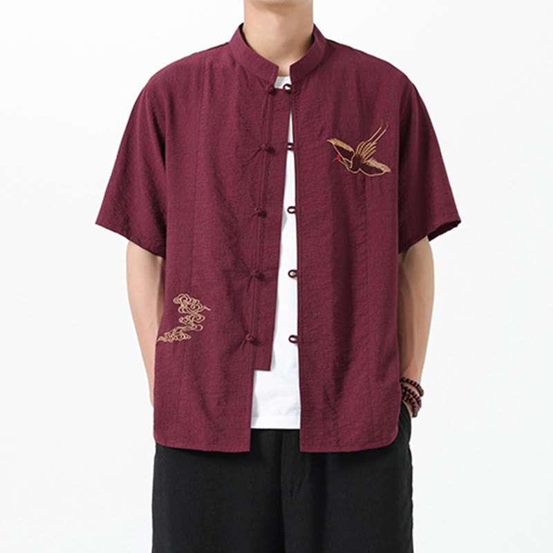 Breathable Cotton Stand Collar Embroidered Meditation Shirt