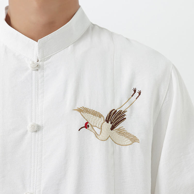 Breathable Cotton Stand Collar Embroidered Meditation Shirt