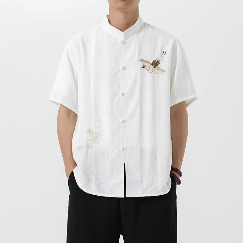 Breathable Cotton Stand Collar Embroidered Meditation Shirt