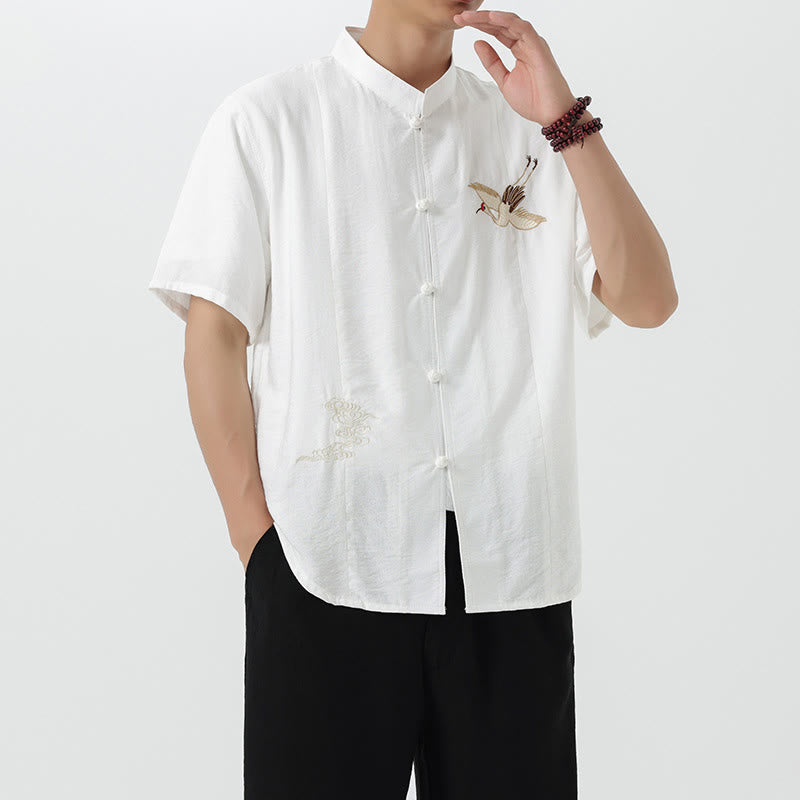 Breathable Cotton Stand Collar Embroidered Meditation Shirt