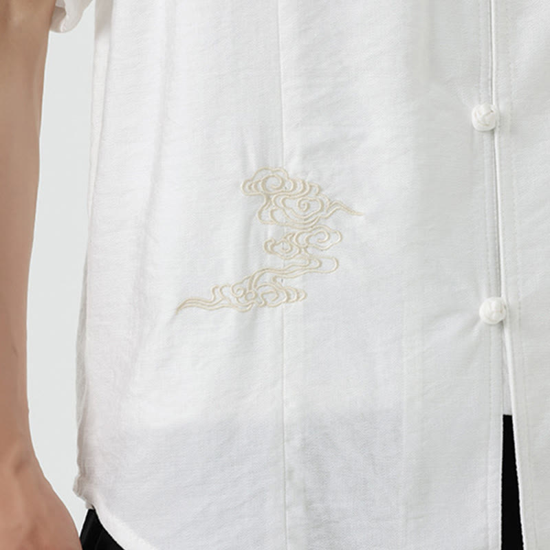 Breathable Cotton Stand Collar Embroidered Meditation Shirt