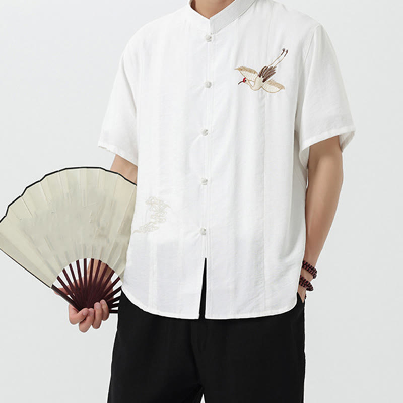 Breathable Cotton Stand Collar Embroidered Meditation Shirt