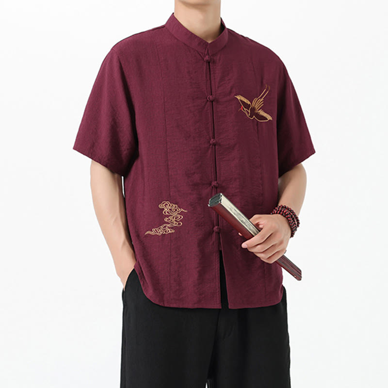 Breathable Cotton Stand Collar Embroidered Meditation Shirt