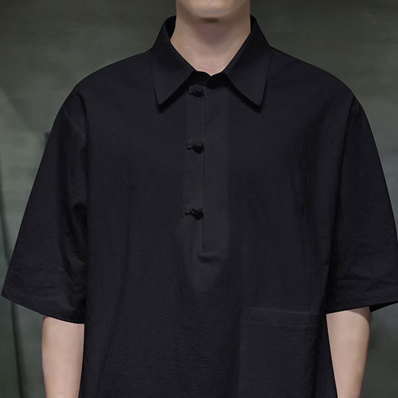 Commute Plain Half Buttons Design Men's Cotton Linen Half Sleeve Shirt With Pocket