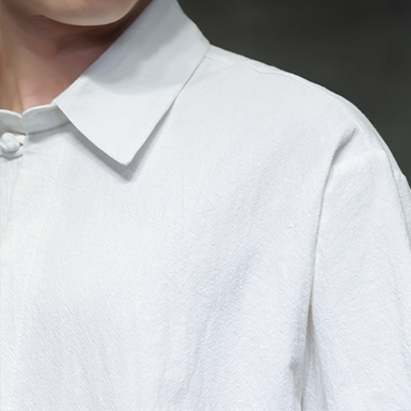 Commute Plain Half Buttons Design Men's Cotton Linen Half Sleeve Shirt With Pocket