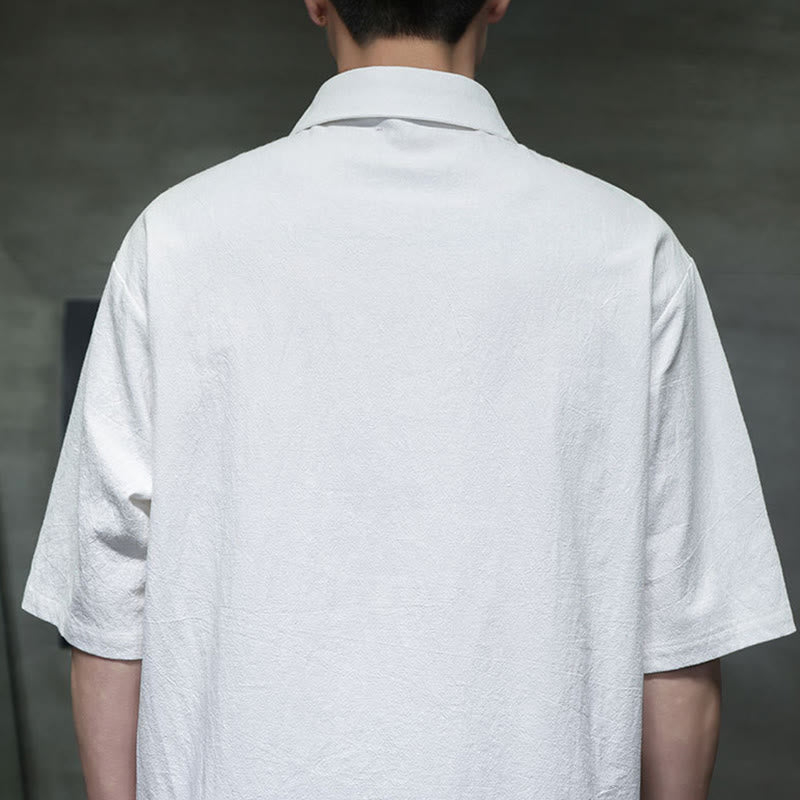 Commute Plain Half Buttons Design Men's Cotton Linen Half Sleeve Shirt With Pocket