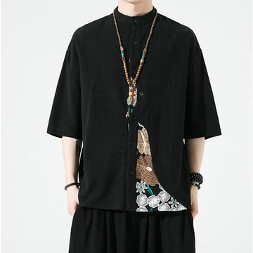 Cotton Linen Embroidered Stand Collar Mindful Shirt
