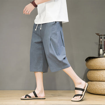 Tactile Cotton Linen Cropped Tapered Men's Meditation Harem Pants