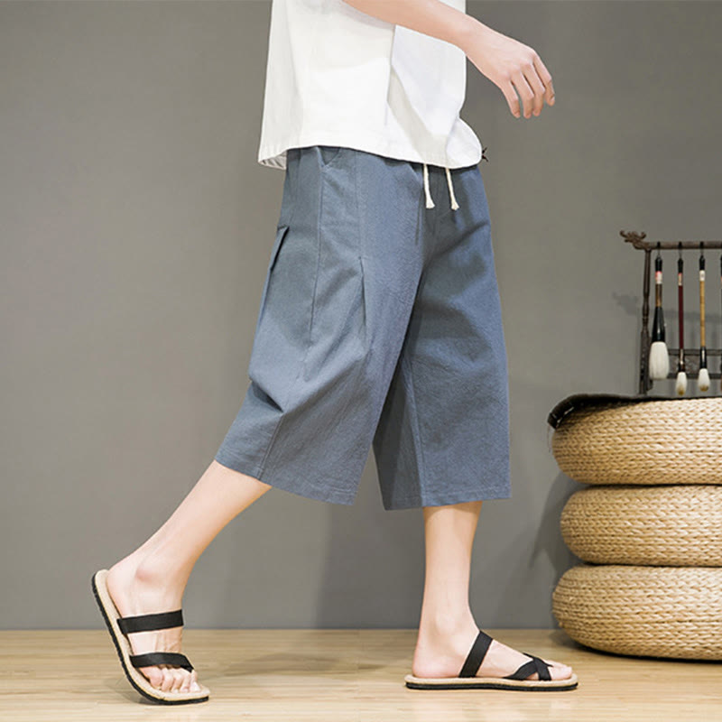 Tactile Cotton Linen Cropped Tapered Men's Meditation Harem Pants