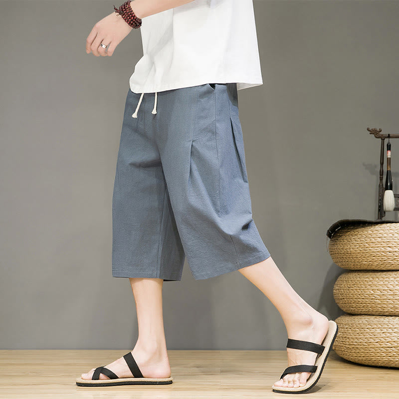 Tactile Cotton Linen Cropped Tapered Men's Meditation Harem Pants