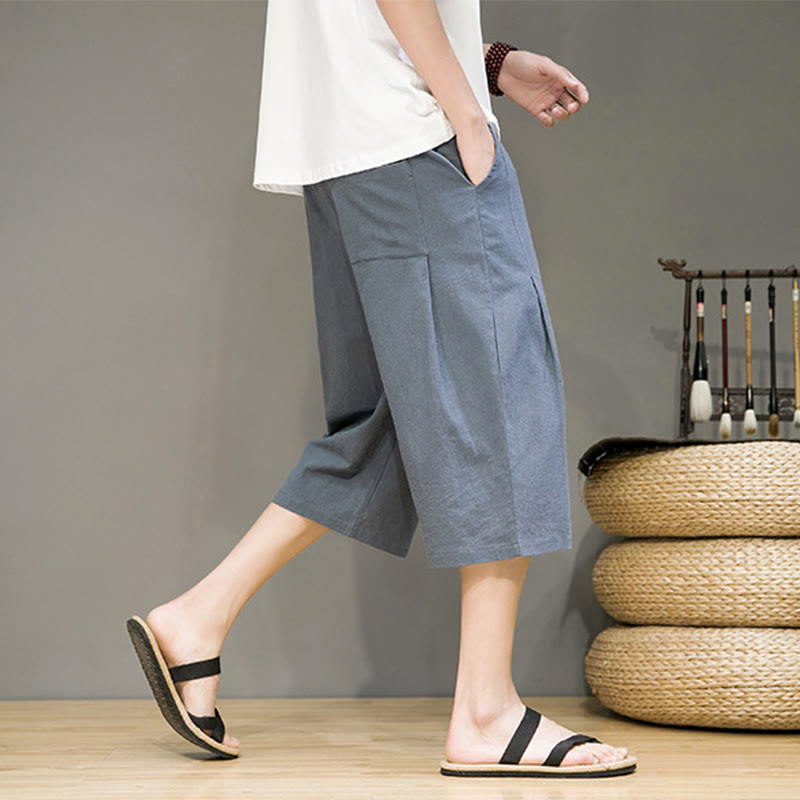 Tactile Cotton Linen Cropped Tapered Men's Meditation Harem Pants
