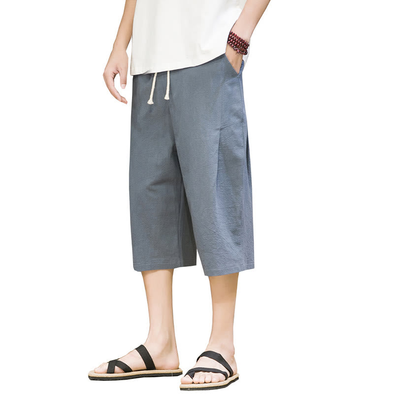Tactile Cotton Linen Cropped Tapered Men's Meditation Harem Pants