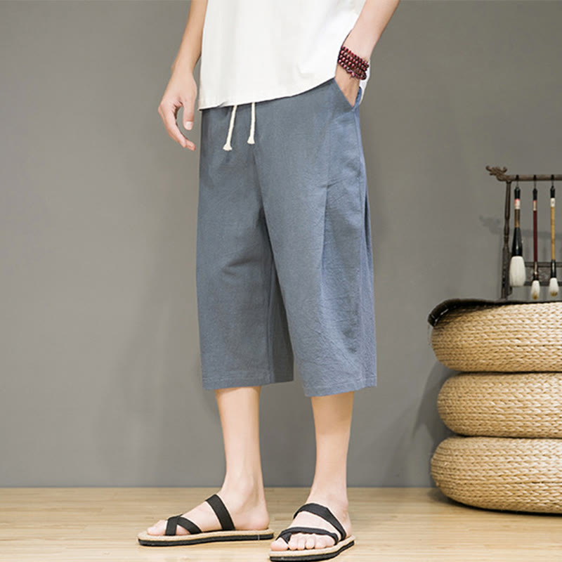 Tactile Cotton Linen Cropped Tapered Men's Meditation Harem Pants