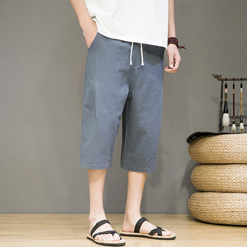 Tactile Cotton Linen Cropped Tapered Men's Meditation Harem Pants