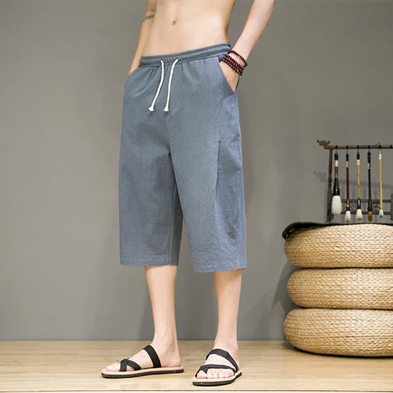 Tactile Cotton Linen Cropped Tapered Men's Meditation Harem Pants