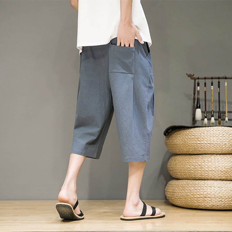 Tactile Cotton Linen Cropped Tapered Men's Meditation Harem Pants