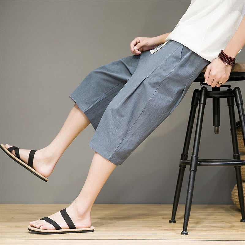 Tactile Cotton Linen Cropped Tapered Men's Meditation Harem Pants