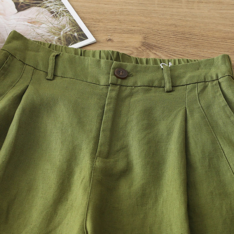 Casual Retro Plain Women's Cotton Wide Leg Pants With Pockets Zipper