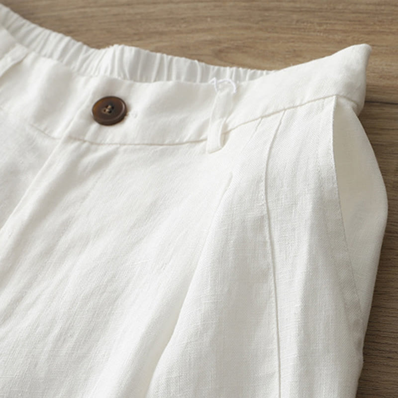 Casual Retro Plain Women's Cotton Wide Leg Pants With Pockets Zipper