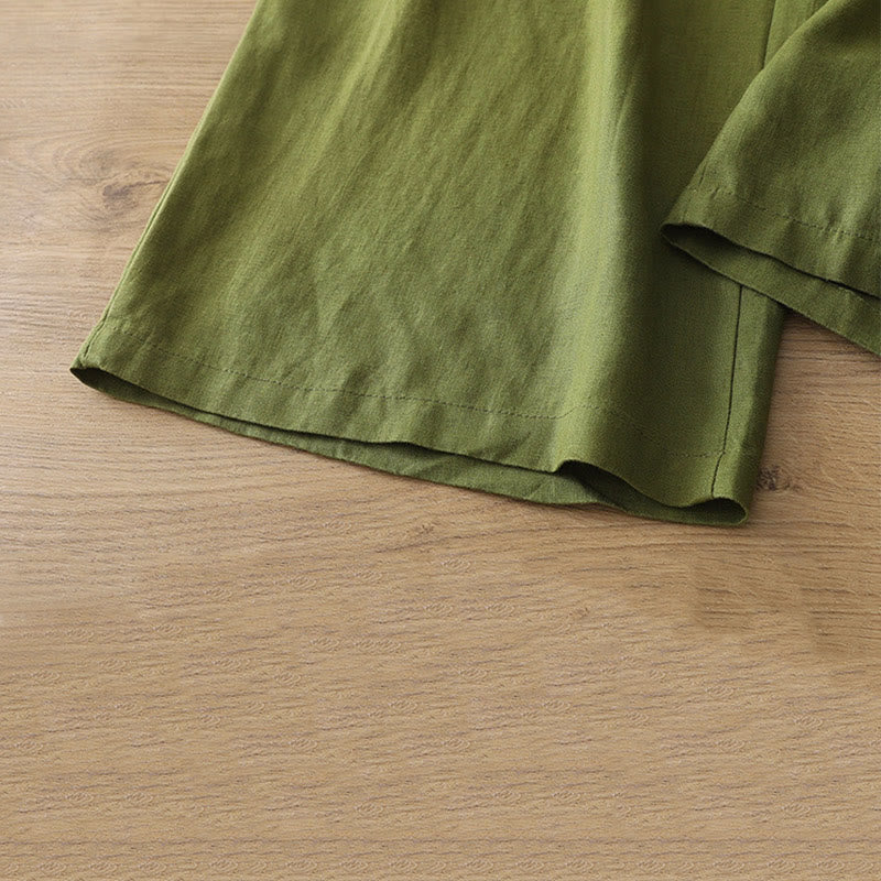 Casual Retro Plain Women's Cotton Wide Leg Pants With Pockets Zipper