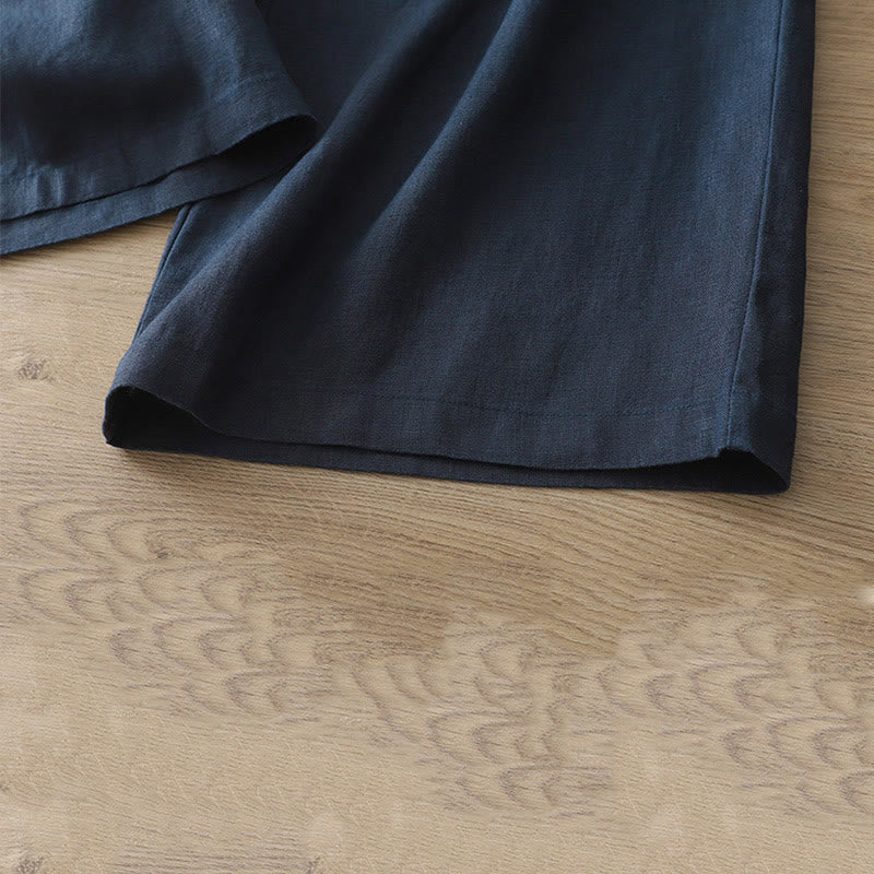 Casual Retro Plain Women's Cotton Wide Leg Pants With Pockets Zipper