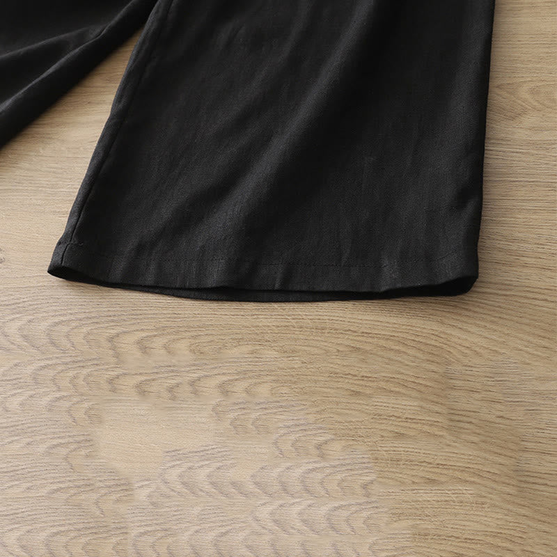 Casual Retro Plain Women's Cotton Wide Leg Pants With Pockets Zipper