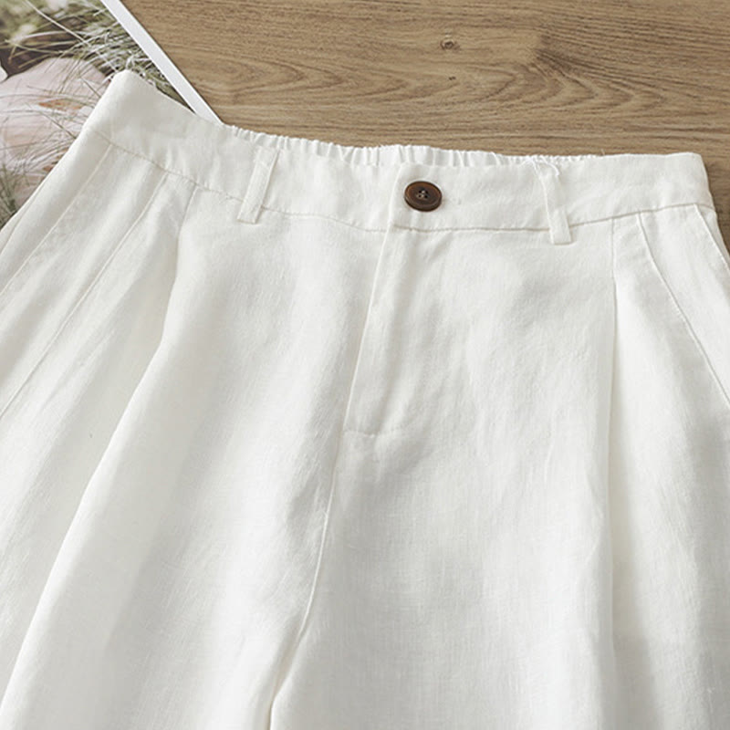 Casual Retro Plain Women's Cotton Wide Leg Pants With Pockets Zipper