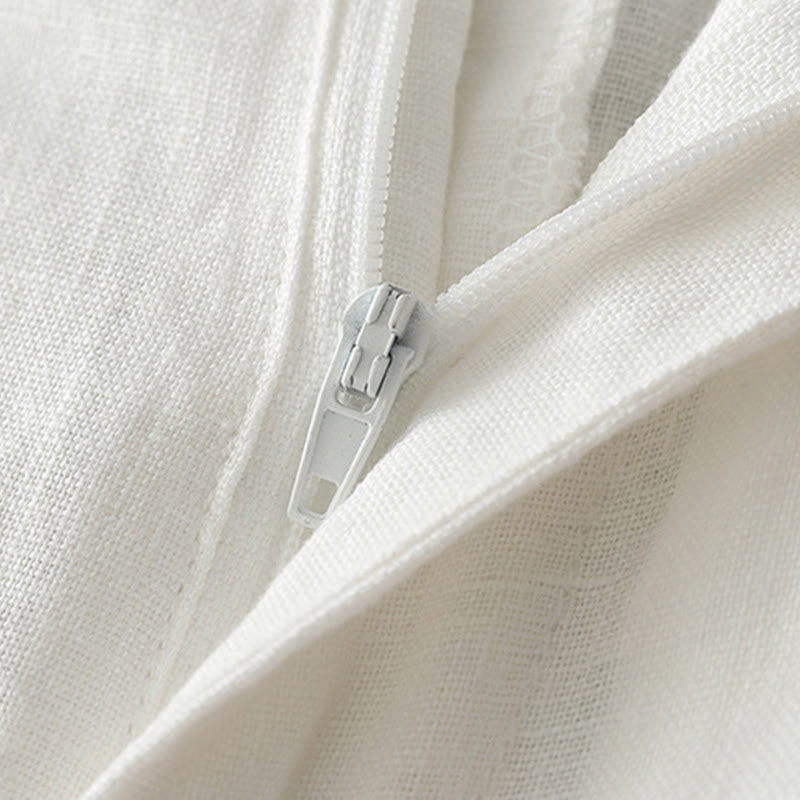 Casual Retro Plain Women's Cotton Wide Leg Pants With Pockets Zipper