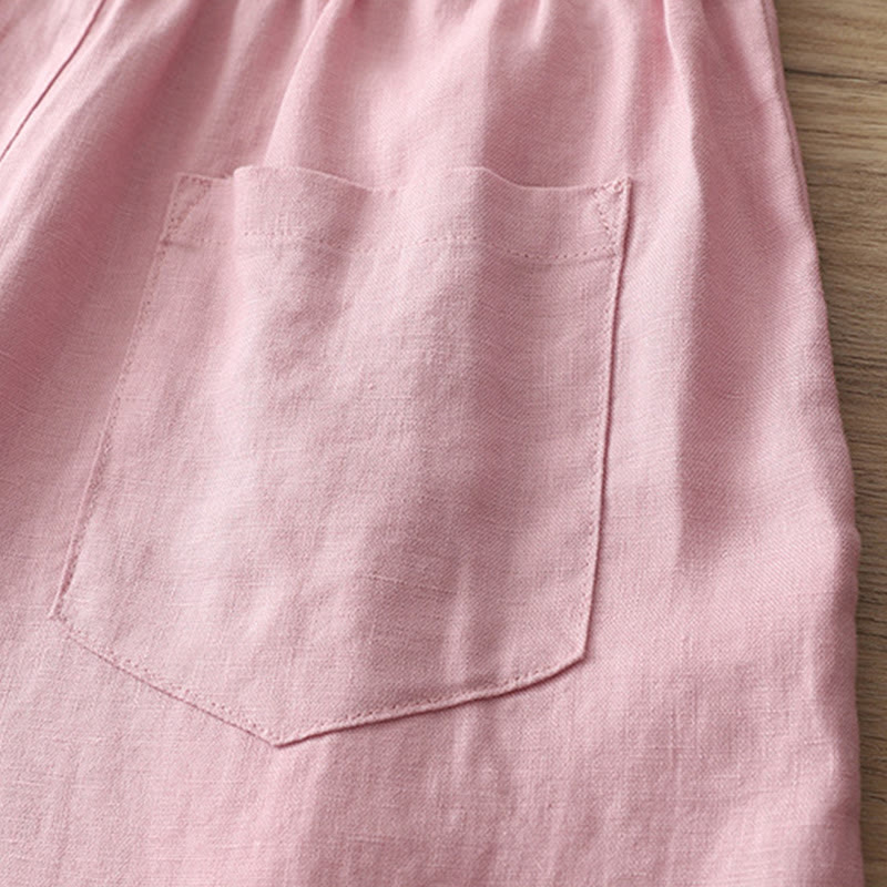 Casual Retro Plain Women's Cotton Wide Leg Pants With Pockets Zipper