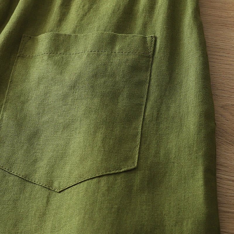 Casual Retro Plain Women's Cotton Wide Leg Pants With Pockets Zipper