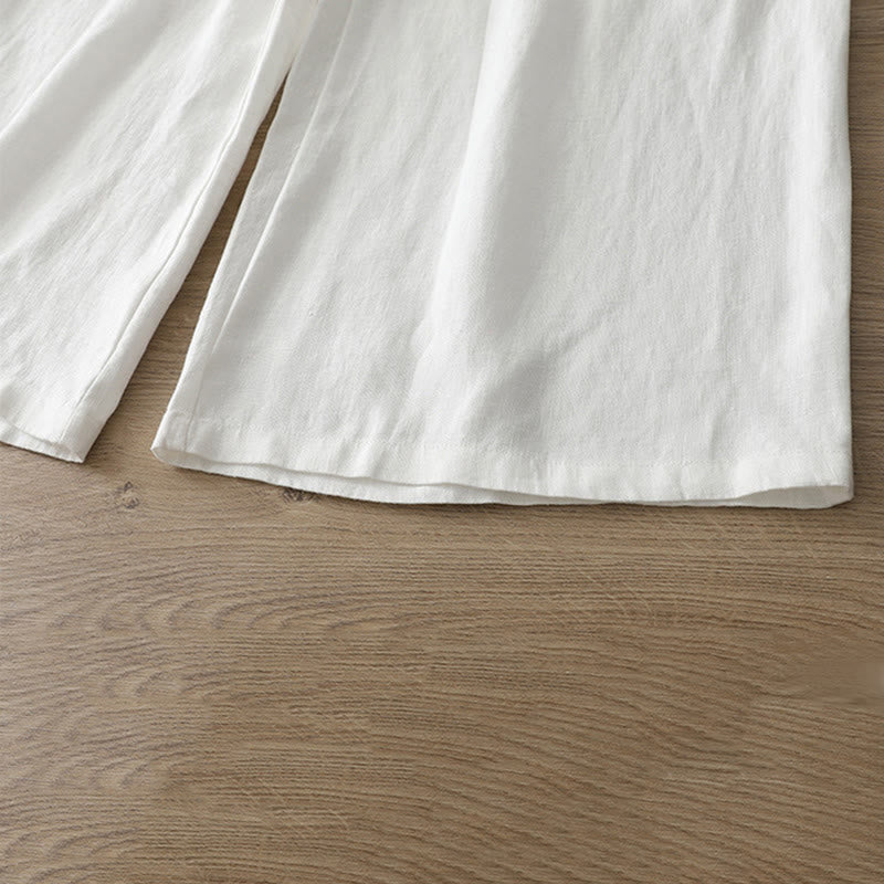 Casual Retro Plain Women's Cotton Wide Leg Pants With Pockets Zipper