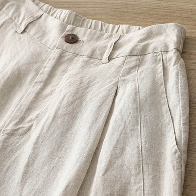 Casual Retro Plain Women's Cotton Wide Leg Pants With Pockets Zipper