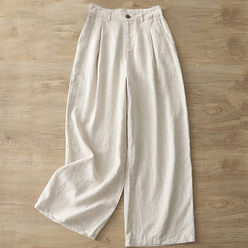 Casual Retro Plain Women's Cotton Wide Leg Pants With Pockets Zipper
