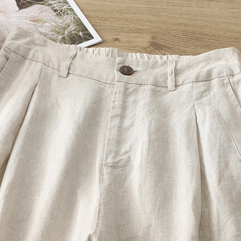 Casual Retro Plain Women's Cotton Wide Leg Pants With Pockets Zipper