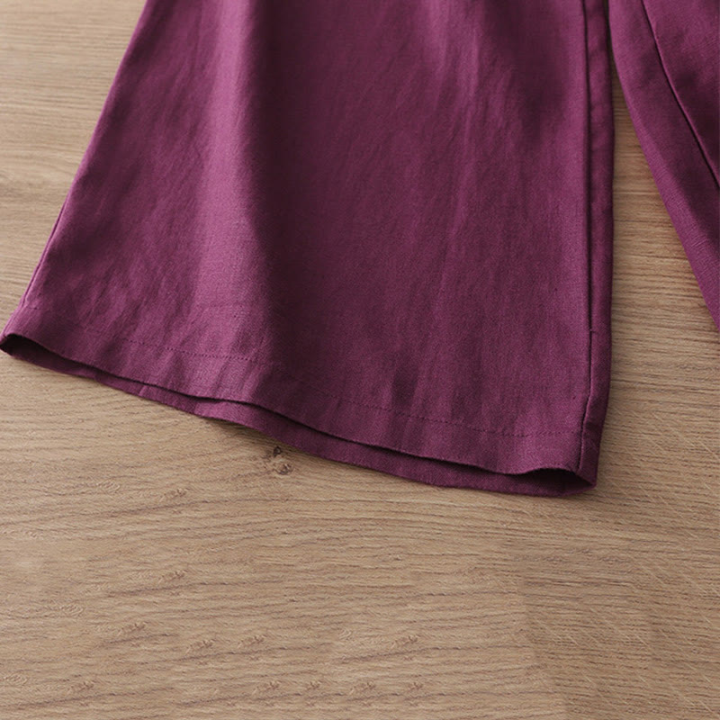 Casual Retro Plain Women's Cotton Wide Leg Pants With Pockets Zipper