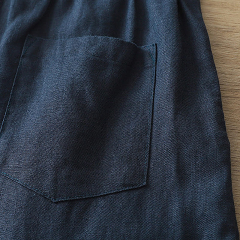 Casual Retro Plain Women's Cotton Wide Leg Pants With Pockets Zipper