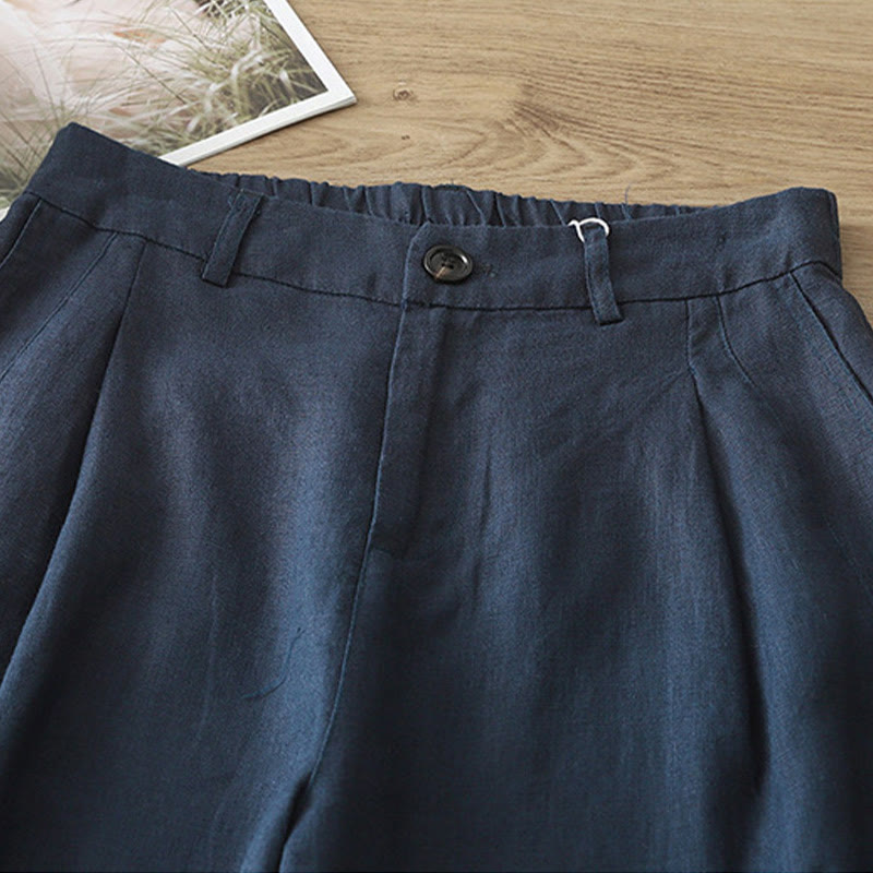 Casual Retro Plain Women's Cotton Wide Leg Pants With Pockets Zipper