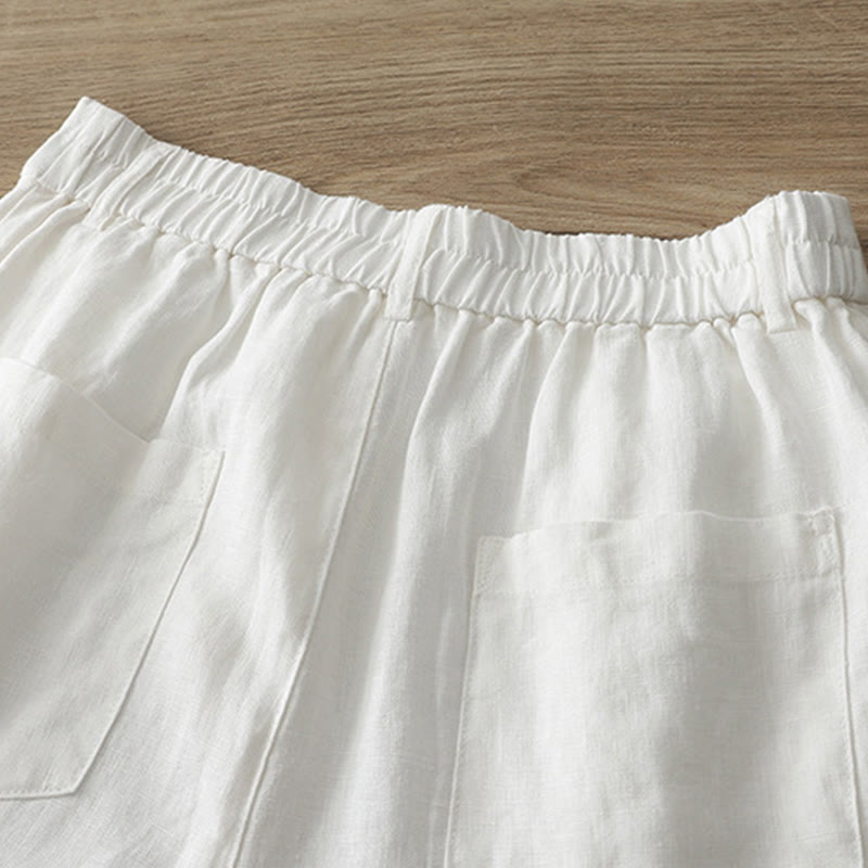 Casual Retro Plain Women's Cotton Wide Leg Pants With Pockets Zipper