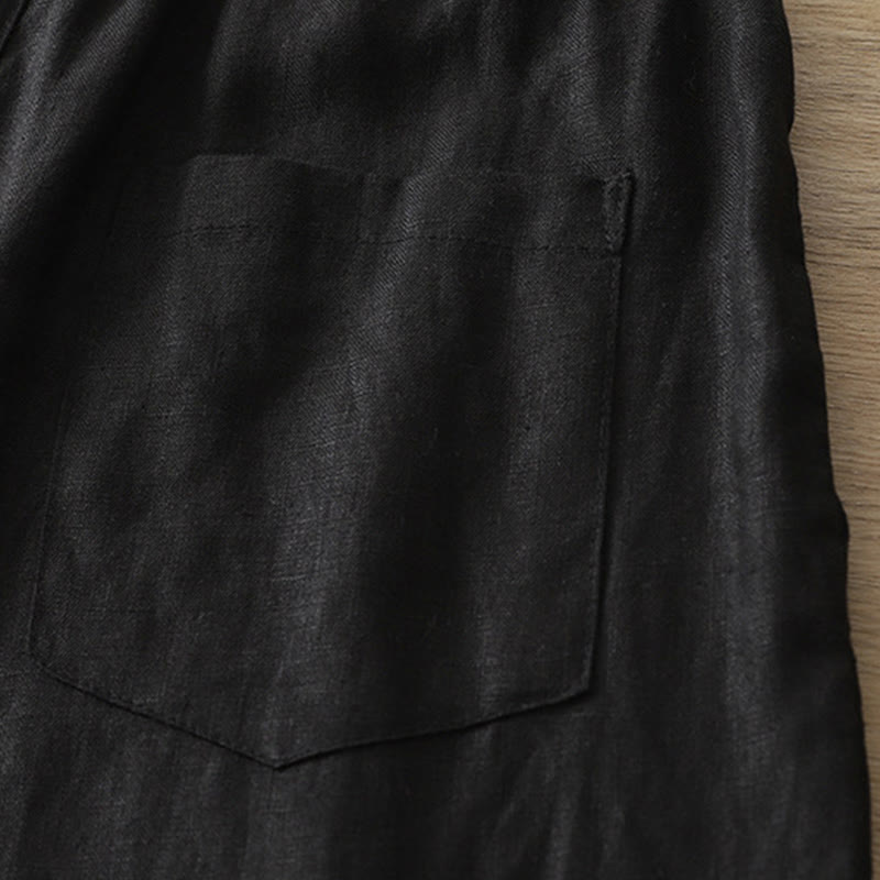 Casual Retro Plain Women's Cotton Wide Leg Pants With Pockets Zipper