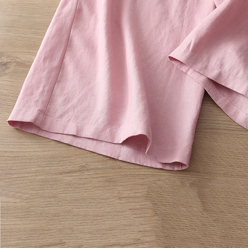 Casual Retro Plain Women's Cotton Wide Leg Pants With Pockets Zipper