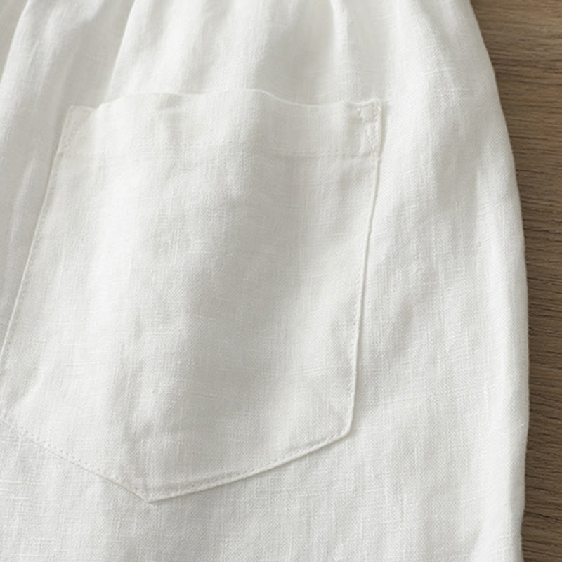 Casual Retro Plain Women's Cotton Wide Leg Pants With Pockets Zipper