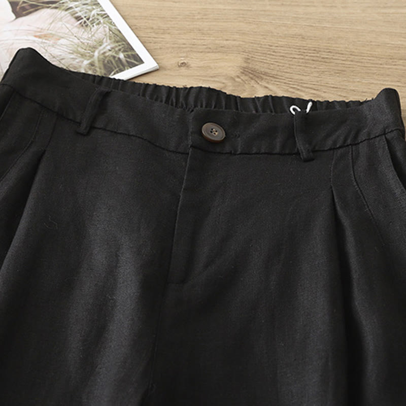 Casual Retro Plain Women's Cotton Wide Leg Pants With Pockets Zipper